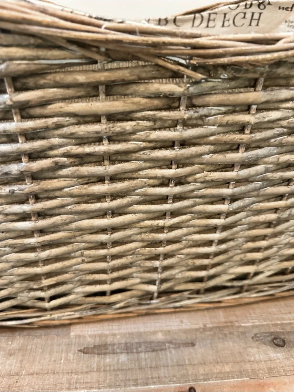 Woven Natural Rattan Storage Basket Fabric Liner Gray-Brown Handles  French Styl